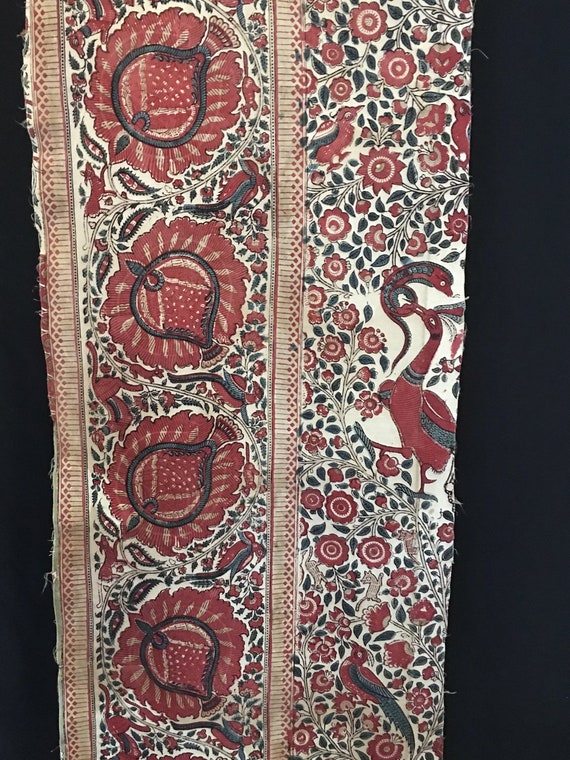 Traditional Indian Textile 廃盤 Antique Rare Block Print Panel Indian Antique Fabric 18th