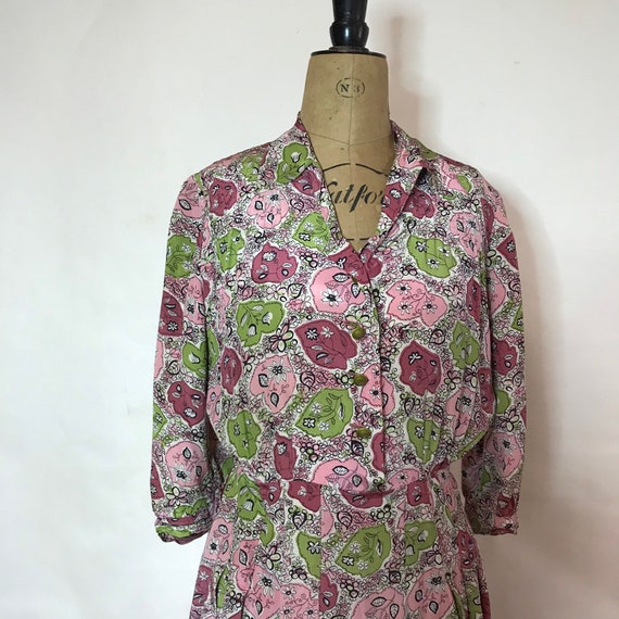 Vintage Silk Dress 1940's Tea Dress Pink and Green - Etsy