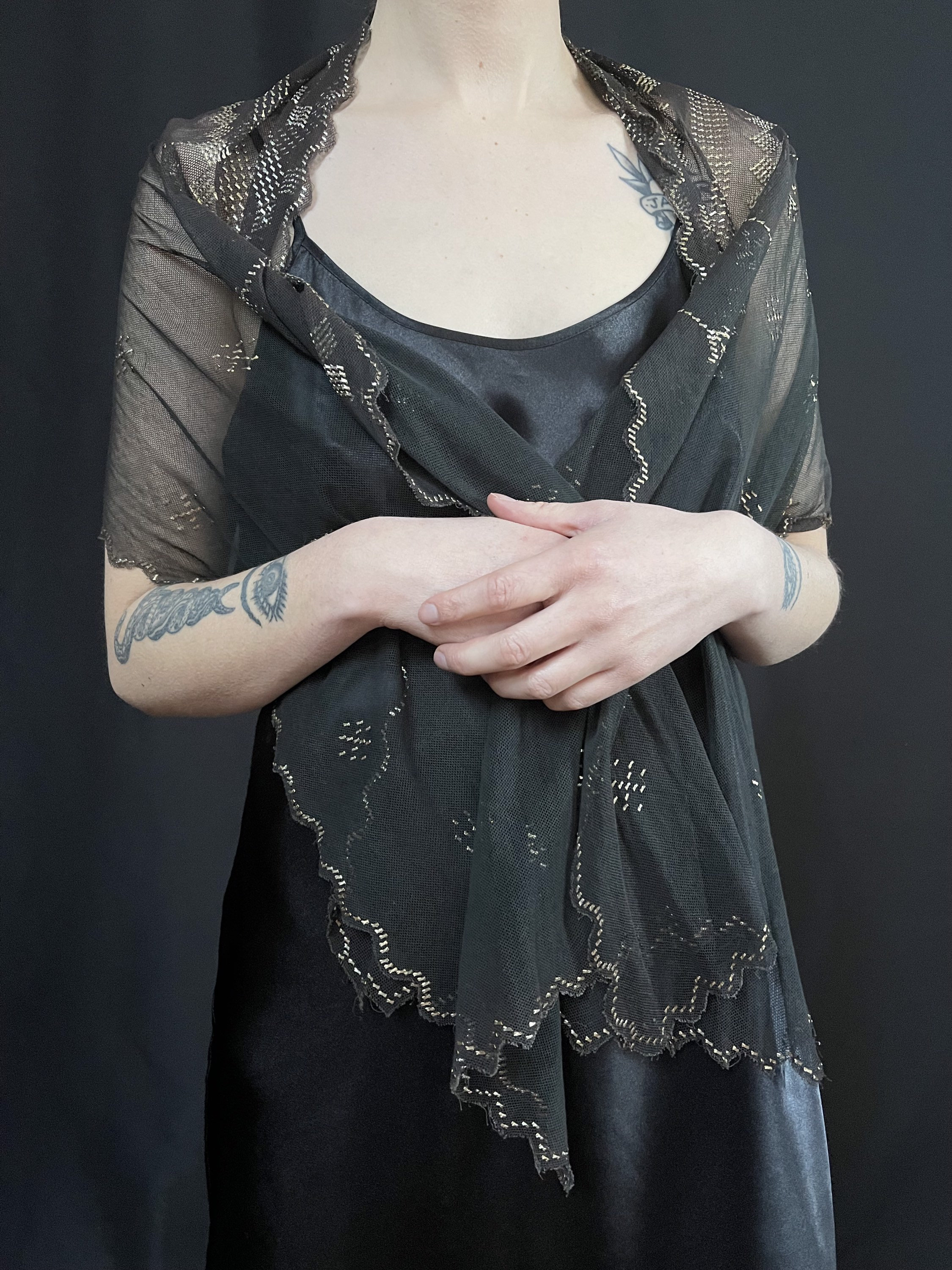 Modern Black and Silver Assuit Shawl with Mixed Diamond Design main image 1