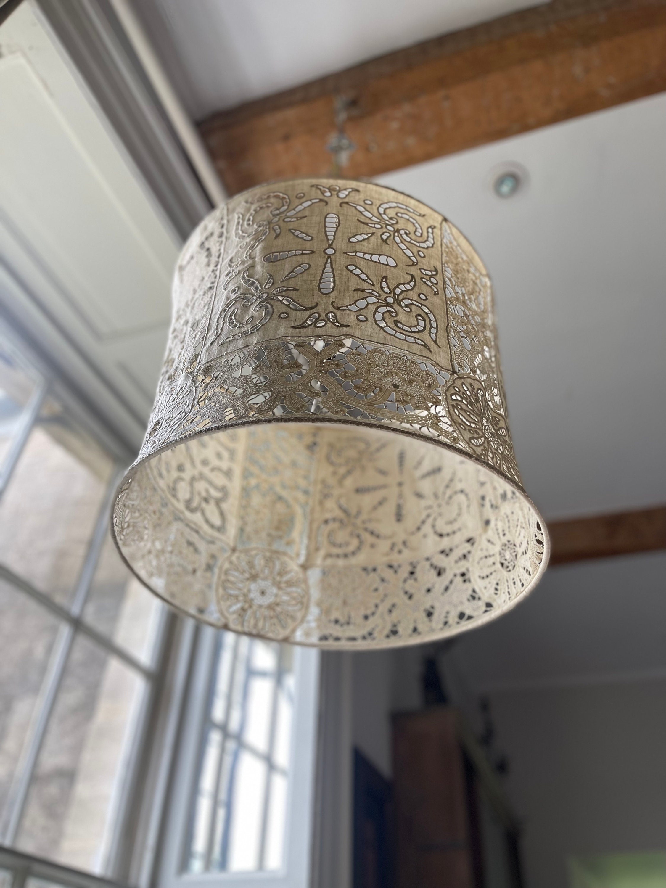 Antique Handmade Bespoke Ceiling Lampshade Antique Cutwork Embroidery ...