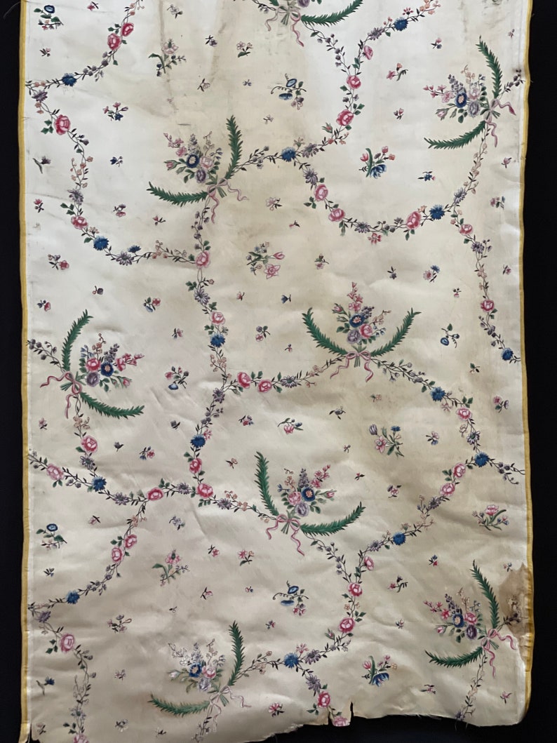 Antique Hand Painted Dress Silk 18th Century Dress Silk Rococo Silk Collectable Textiles Interior Decor Museum Worthy Study Reference image 3