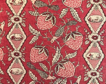 Vintage Toile Throw or Bedcover - Exotic Birds Fruit and Rural Scenes - 1970’s - Home Decor - Interior Design - Vintage Home