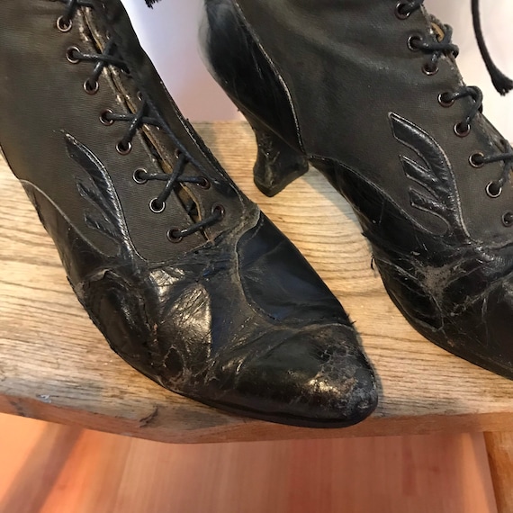 Black Victorian Boots - Black Canvas and Leather B