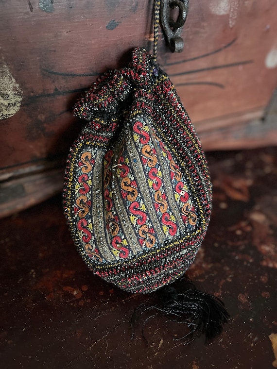 Victorian Bag Crochet Bag Beaded Evening Bag Poch… - image 1