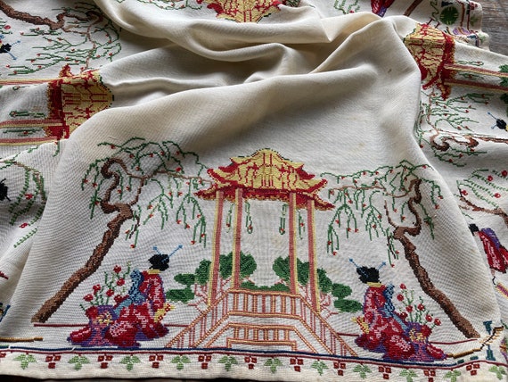 アンティーク ヴィンテージ テーブルクロス クロススティッチ リネン