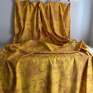 Pannello per tenda grande in toile Chinoiserie antica Tessuti francesi Arredamento d&#39;interni Tessuti antichi storici da collezione Arredamento per la casa vintage