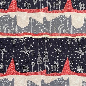 Tessuto stampato di Hilda Durkin per Liberty's London 1953 Pannello in tessuto di metà secolo Decorazione per la casa Design d'interni Tessuto antico da collezione