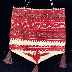 Bolso tradicional bordado de arte popular, bolso antiguo de colección con bordado tribal, bolso vintage, bolso de mano étnico de colección, bolso textil