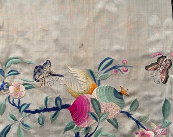 アンティークシルク刺繍 中国刺繍パネル 蝶の模様入りシルク掛け 中国