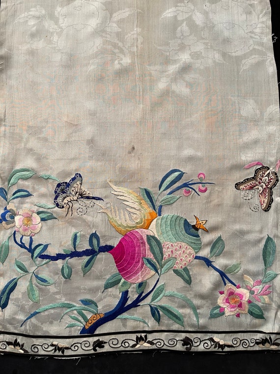 アンティークシルク刺繍 中国刺繍パネル 蝶の模様入りシルク掛け 中国