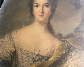 Antique Portrait Old Print 18th Century Painting Collectible Wall Art Vintage Home Decor Interiors Madam Victoire France