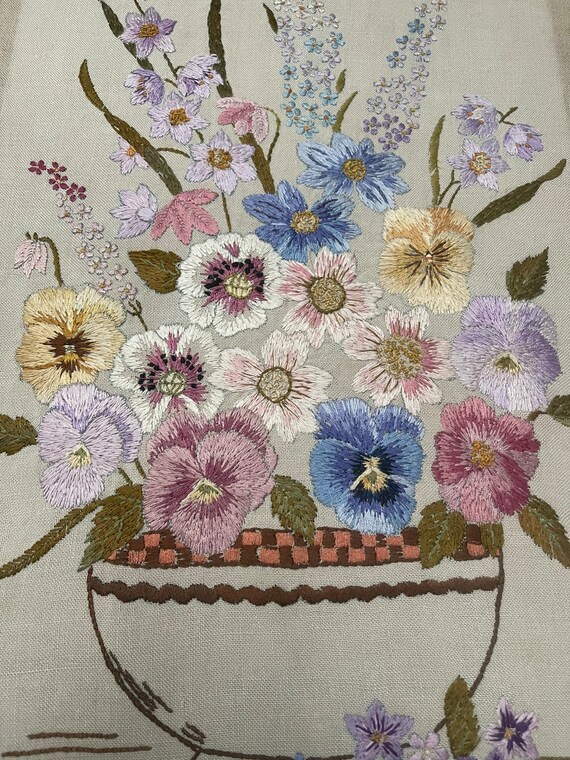 Antique Silk Embroidery Flowers Vintage Hand Embroidered Still
