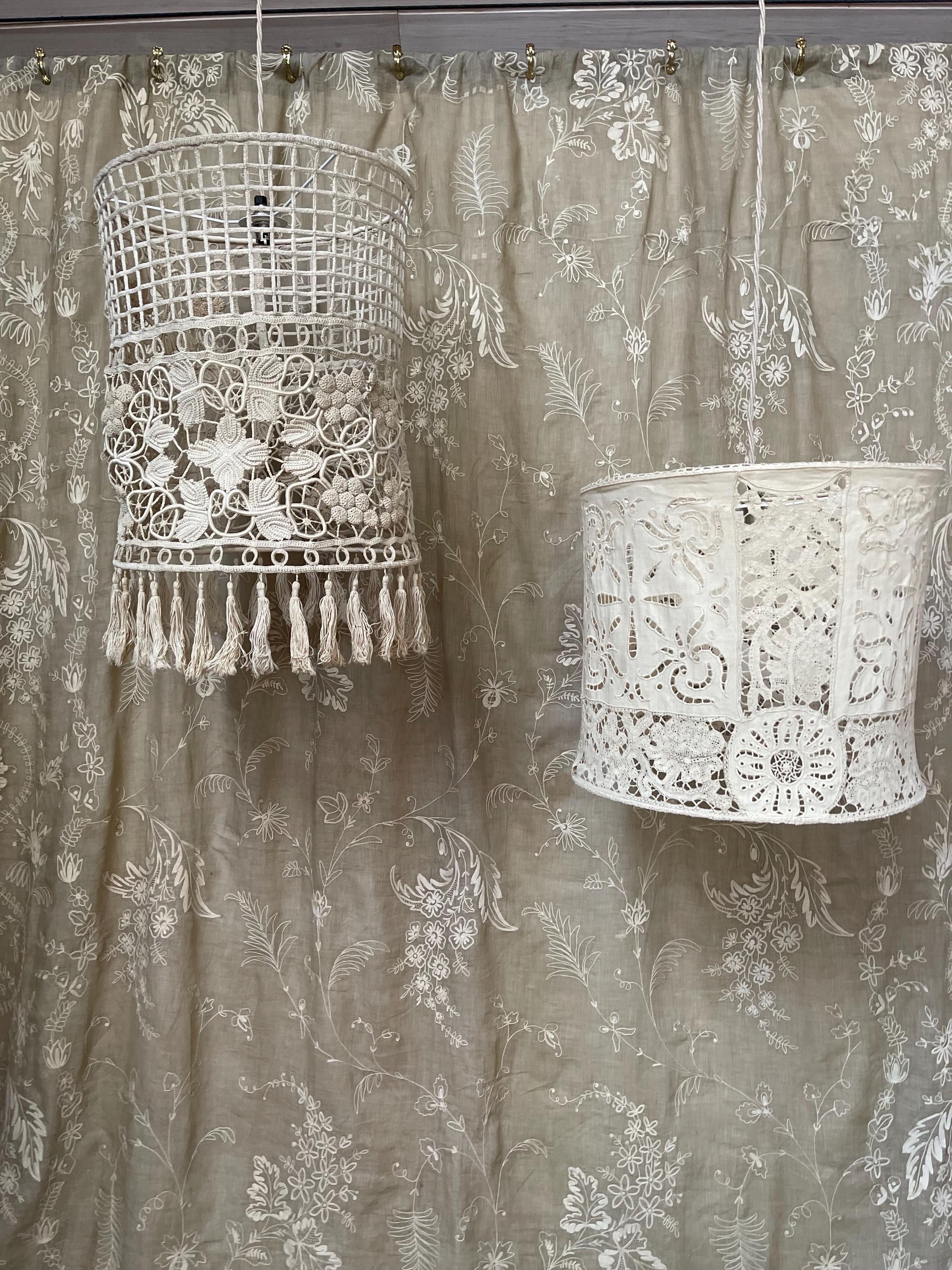 フランスアンティーク　コーネリー　刺繍　カーテン アンティーク コーネリー 刺繍 レース カーテン パネル シャトー