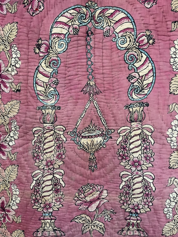 Pink Block Print Quilt Traditional Antique Textile Fo… Gem