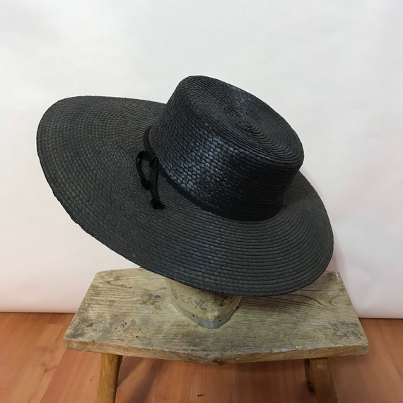 Black Straw Sun Hat - Wide Brimmed Hat - Black Sun