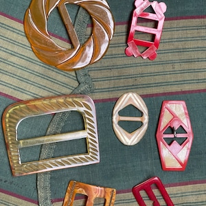 Vintage Buckles Collection Red Yellow Ochre Buckles Antique Buckles Sewing Supplies Accessories Film and Television Props