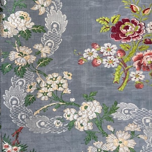 Original Spitalfields Floral Silk 18th Century  Silk Moire Brocade Interior Design Vintage Home Decor Antique Fabric Rococo Silk Collectible