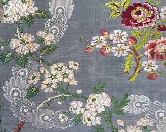 Original Spitalfields Floral Silk 18th Century  Silk Moire Brocade Interior Design Vintage Home Decor Antique Fabric Rococo Silk Collectible