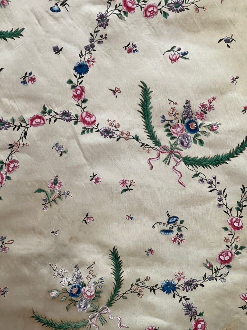Antique Hand Painted Dress Silk 18th Century Dress Silk Rococo Silk Collectable Textiles Interior Decor Museum Worthy Study Reference image 6