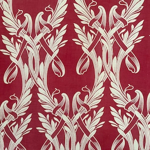 Antique Art Nouveau Fabric 1900 French Collectible Textile Home Decor Interiors Red and White Antique Upholstery Fabric