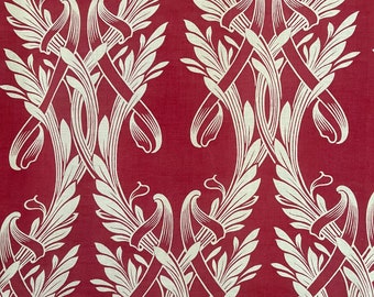 Antique Art Nouveau Fabric 1900 French Collectible Textile Home Decor Interiors Red and White Antique Upholstery Fabric