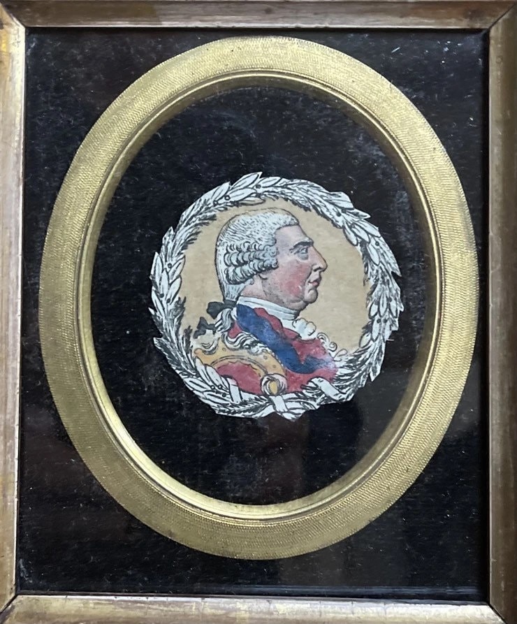 Framed Hand Painted Watercolour Portrait of Louis XV1 of France: C19th France - Vintage Home - Wall Art