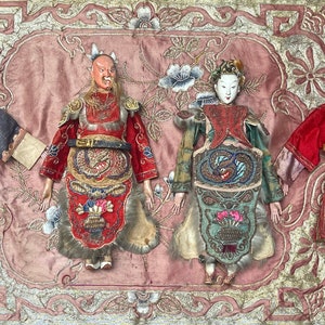 Collection 4 Oriental Opera Dolls Chinese Puppet Dolls 19th Century Costume Dolls Antique Textile Collectible Dolls Costume Study
