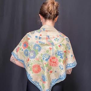 Antique Hand Painted Silk Shawl Pongee Silk Scarf Collectable Costume Film and Television Gift for Her Vintage Collectible 1930