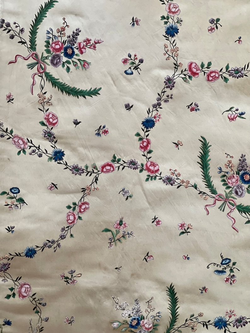 Antique Hand Painted Dress Silk 18th Century Dress Silk Rococo Silk Collectable Textiles Interior Decor Museum Worthy Study Reference image 7