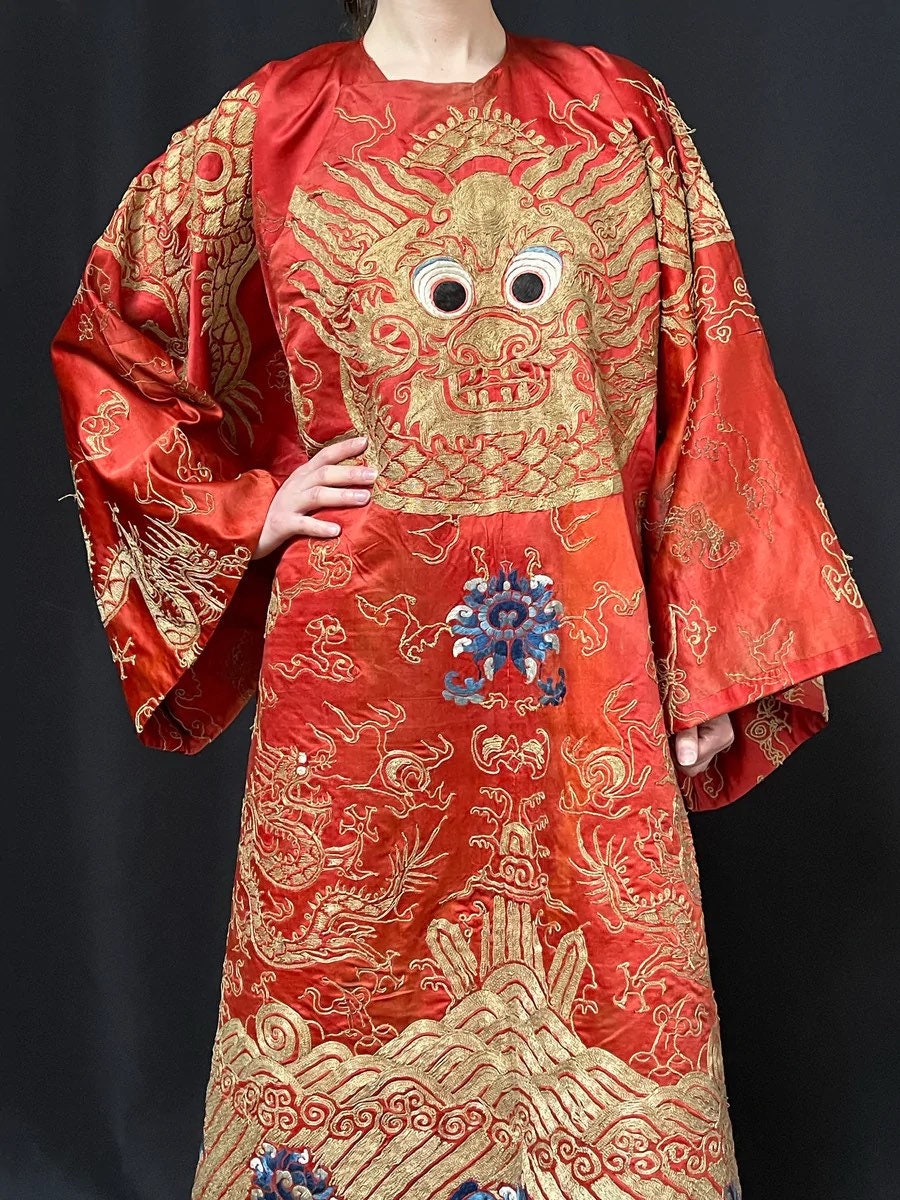 Embroidered Silk Chinese Dragon Robe Opera Theatre Qing Dynasty