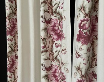 Vintage Chintz Border Curtains 1930's French Country Style Floral