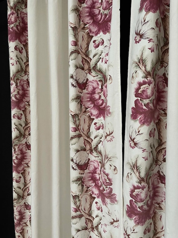 Vintage Chintz Border Curtains 1930's French Country Style Floral