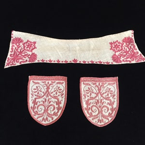 Antique Cretan Embroidered Linen Fragments: Pockets & Collar