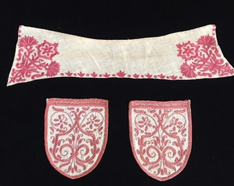 Bolsillos y cuellos bordados en seda antigua. Bordado tradicional de Creta. Bordado coleccionable digno de museo. Textiles antiguos. Decoración de interiores.