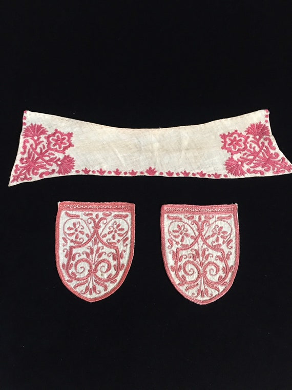 アンティーク刺繍ポケットと襟クレタ島ギリシャ刺繍博物館価値のある 