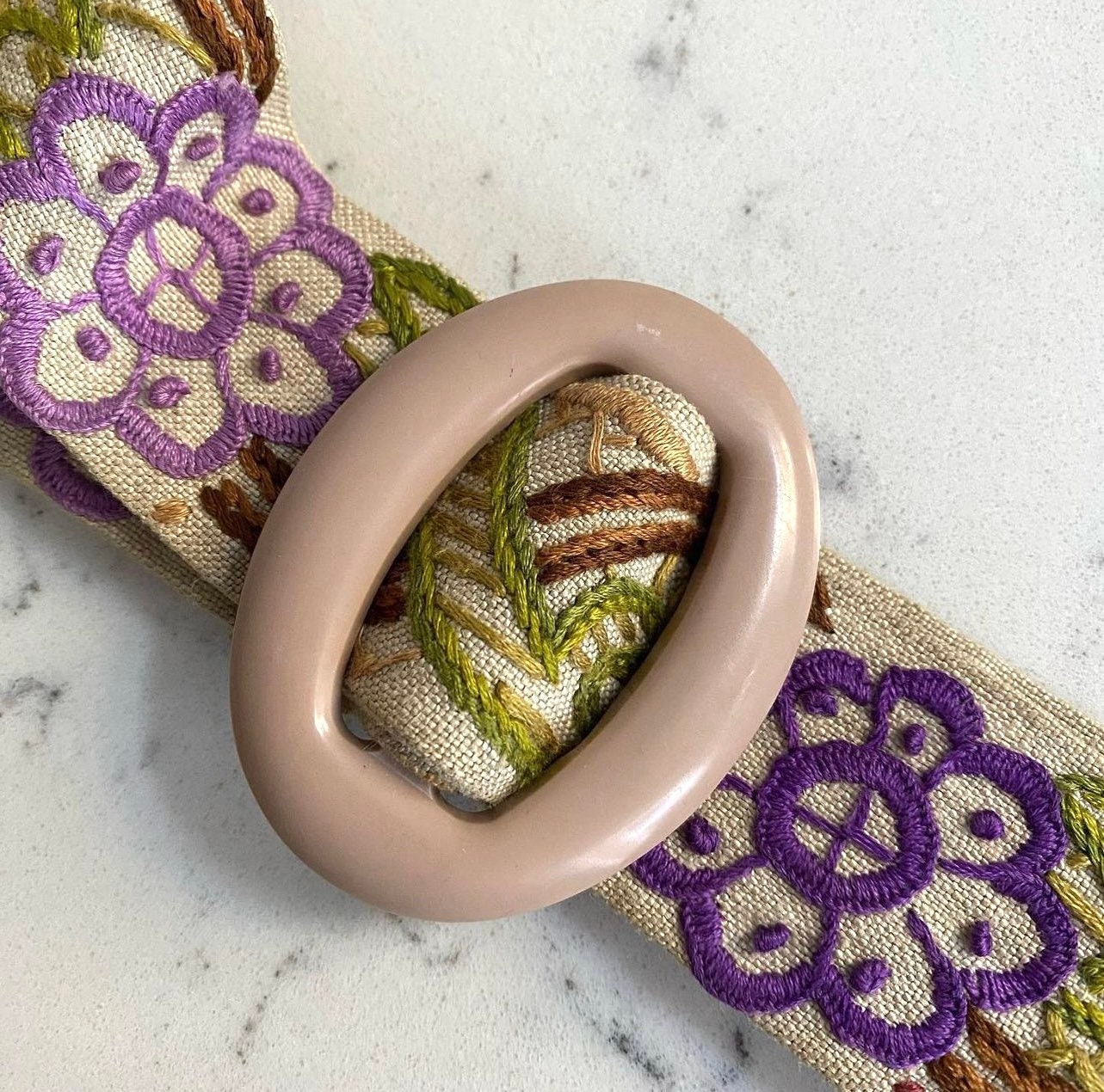 ✂️Handmade Silk Embroidery/ Brass Hardware Belt Artisan Handcrafted Harbor Rope Leather Sailing Belt  main image 2
