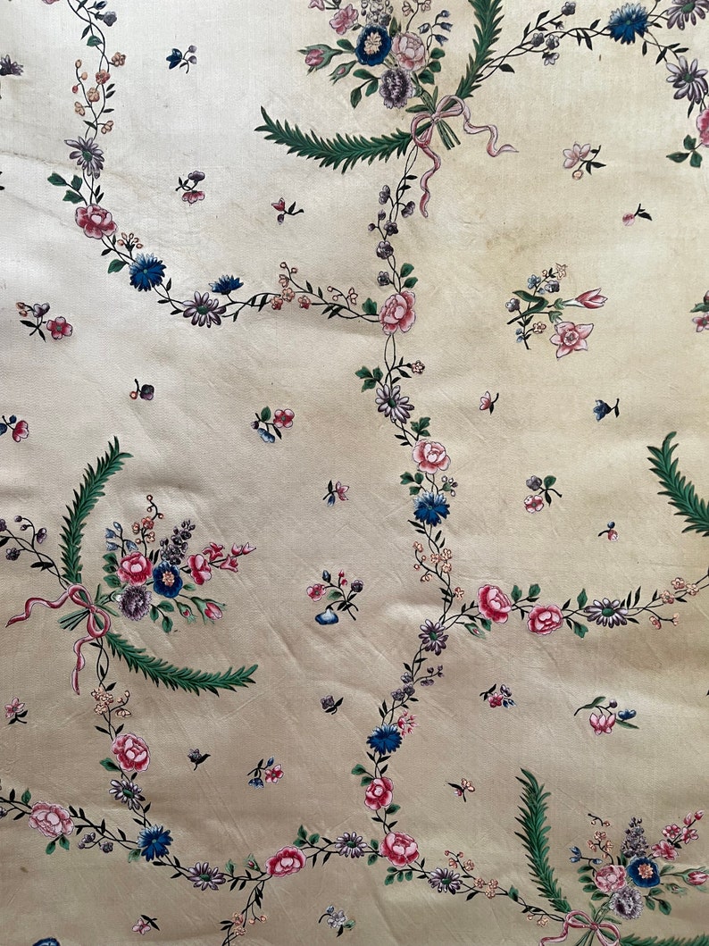 Antique Hand Painted Dress Silk 18th Century Dress Silk Rococo Silk Collectable Textiles Interior Decor Museum Worthy Study Reference image 4