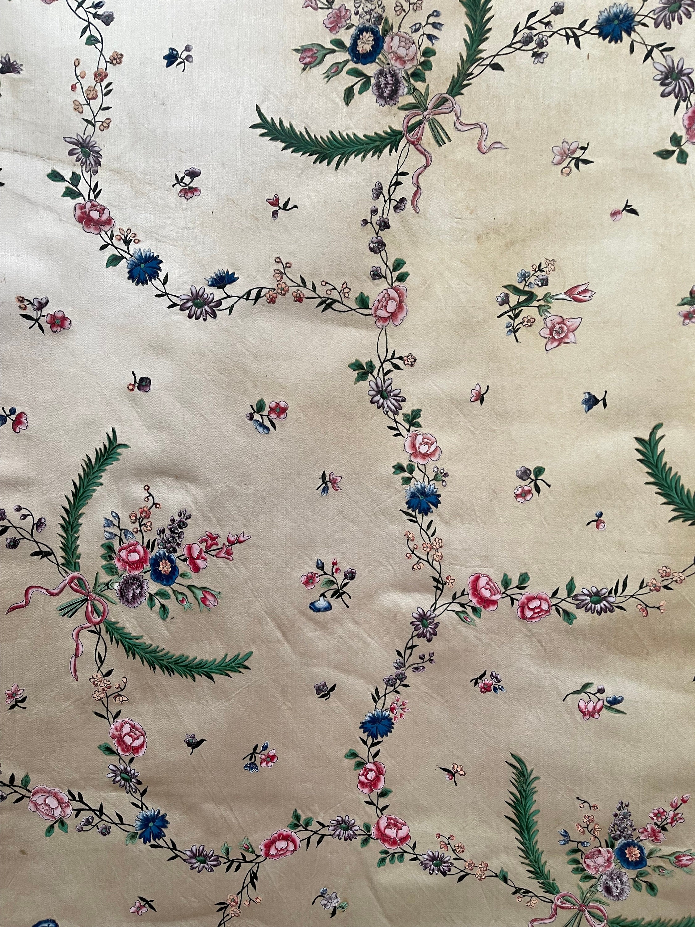 Authentic Rococo Textiles Antique Hand Painted Dress Silk 18th Century Dress Silk Rococo Silk ...