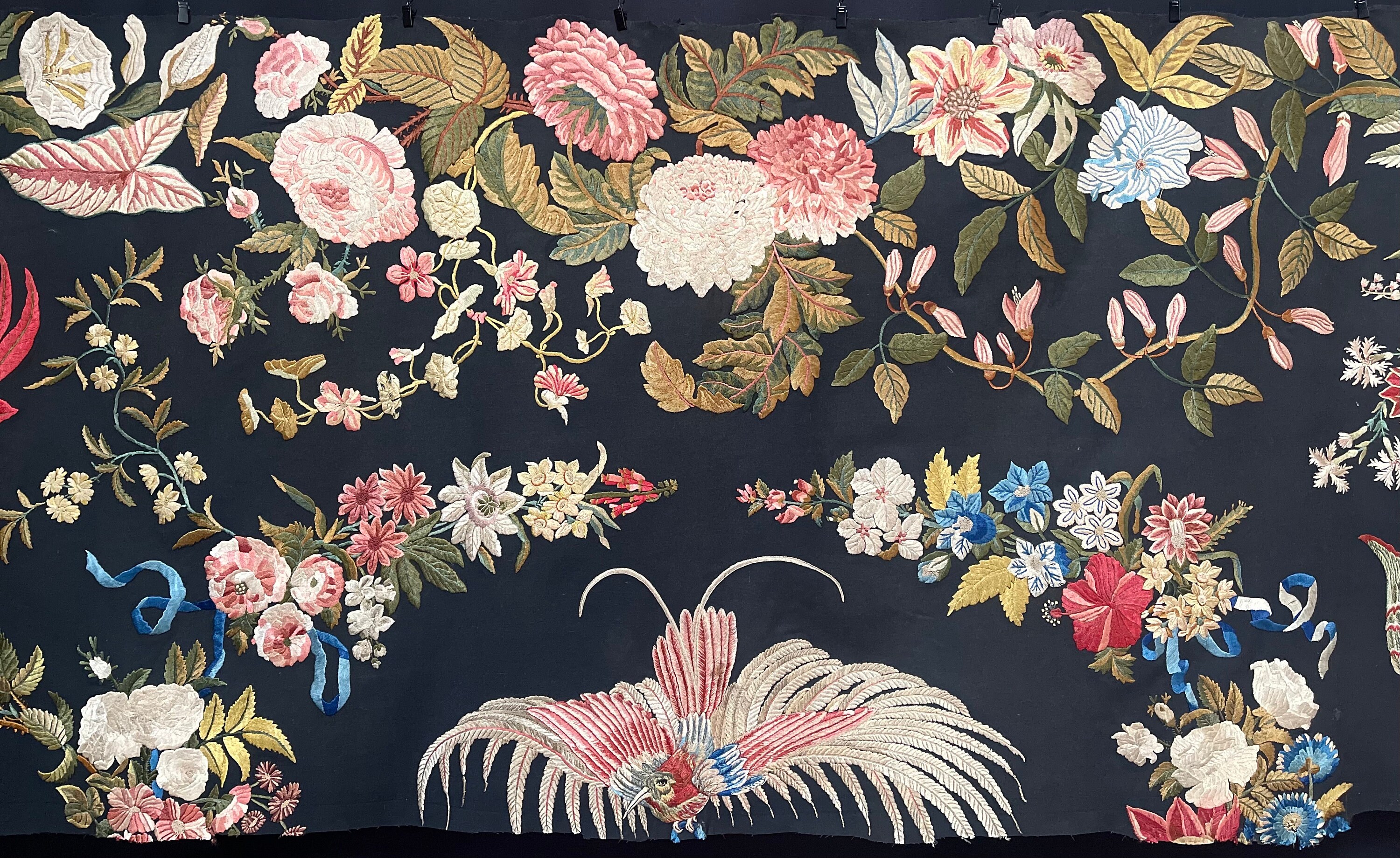 Antique Silk Embroidered Wall Hanging Vintage Embroidery Bedhanging ...
