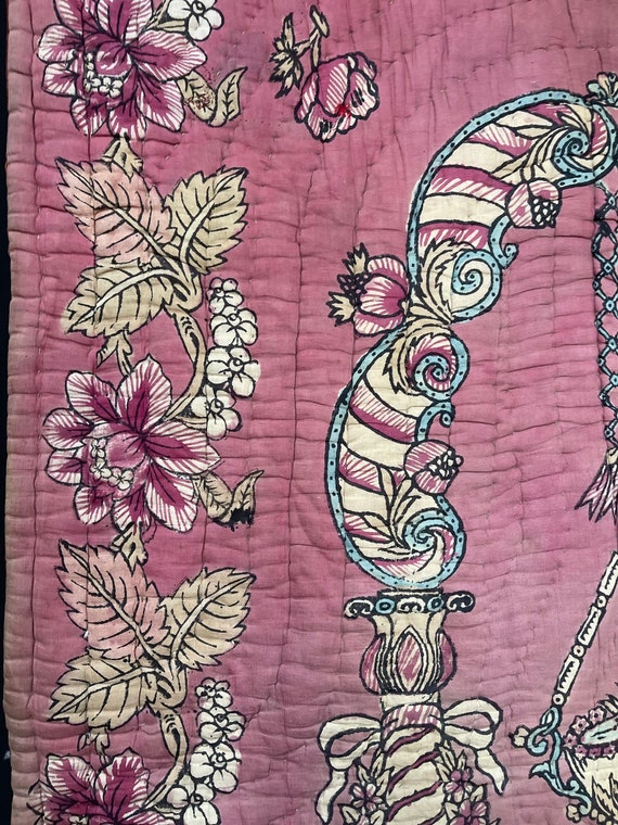 Pink Block Print Quilt Traditional Antique Textile Fo… Gem