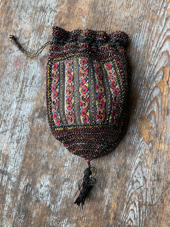 Victorian Bag Crochet Bag Beaded Evening Bag Poch… - image 2