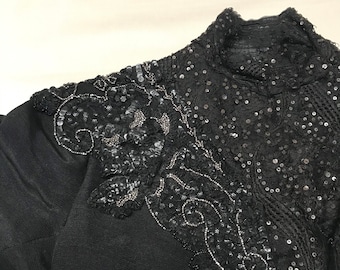 Black Silk Victorian Bodice Beaded Sequinned Blouse Museum Quality Collectible Bodice Historical Costume