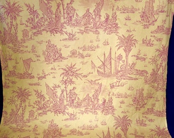 Antique Chinoiserie Toile Curtain Panel: French Chateau Decor, 1950s Textile (120" Long)