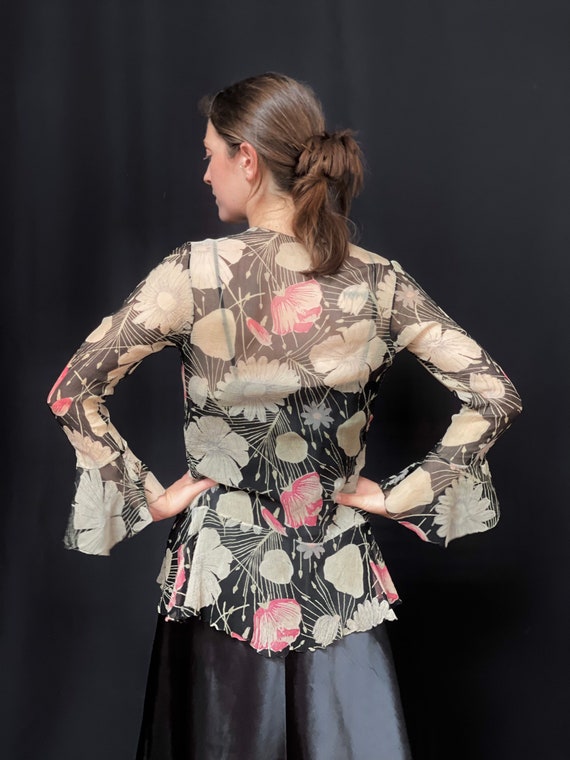 Silk Chiffon Jacket Antique Floral Blouse Vintage… - image 7