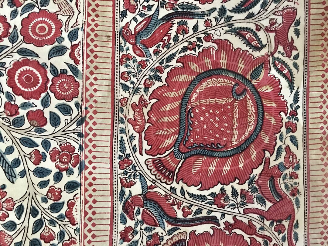 Traditional Indian Textile 廃盤 Antique Rare Block Print Panel Indian Antique Fabric 18th