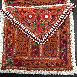 Monedero tribal con cuentas naranjas, bolso vintage con cuentas bordadas y espejo, bolso antiguo, bolso coleccionable