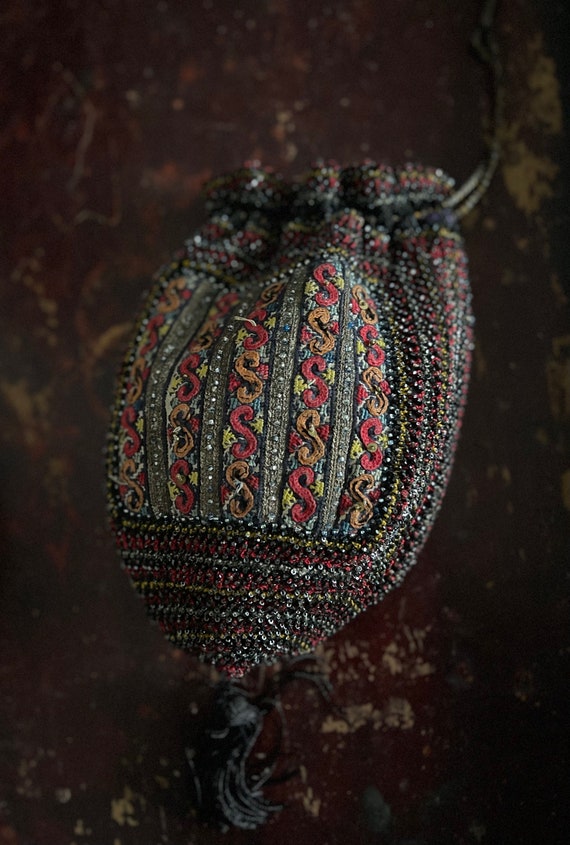 Victorian Bag Crochet Bag Beaded Evening Bag Poch… - image 9