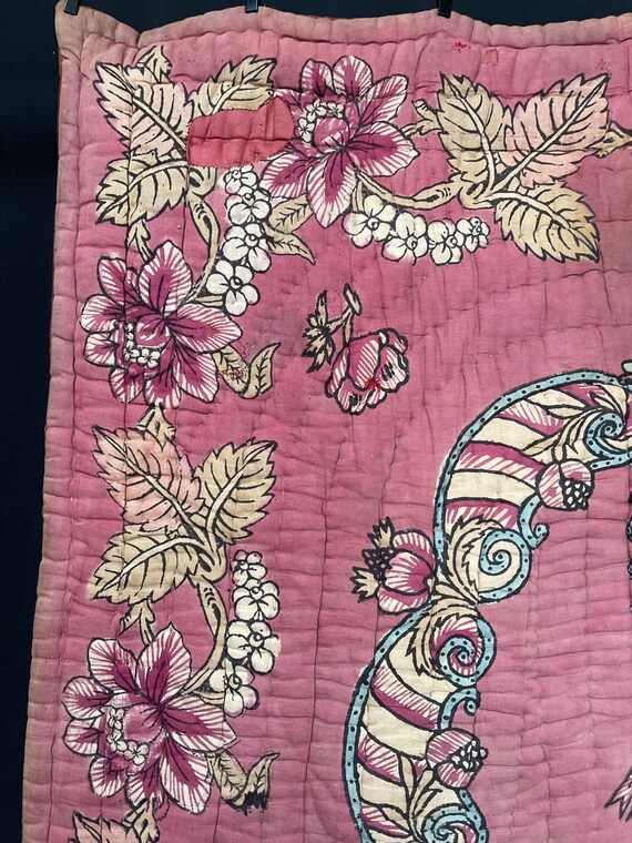 Pink Block Print Quilt Traditional Antique Textile Fo… Gem