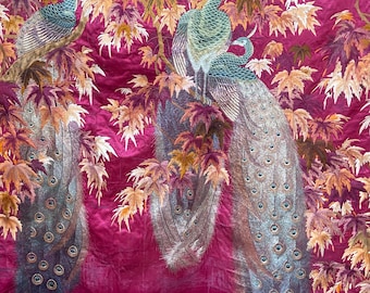 Antique Art Deco Silk Embroidered Wallhanging  Peacocks Chinese Embroidery Collectable Textile Interiors Vintage Home Decor Wall Art
