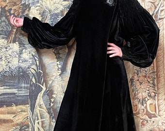 Black Silk Velvet Coat Velvet Evening Coat Art Nouveau Coat Original Antique Coat Circa 1900 Winter Coat Gift for Her